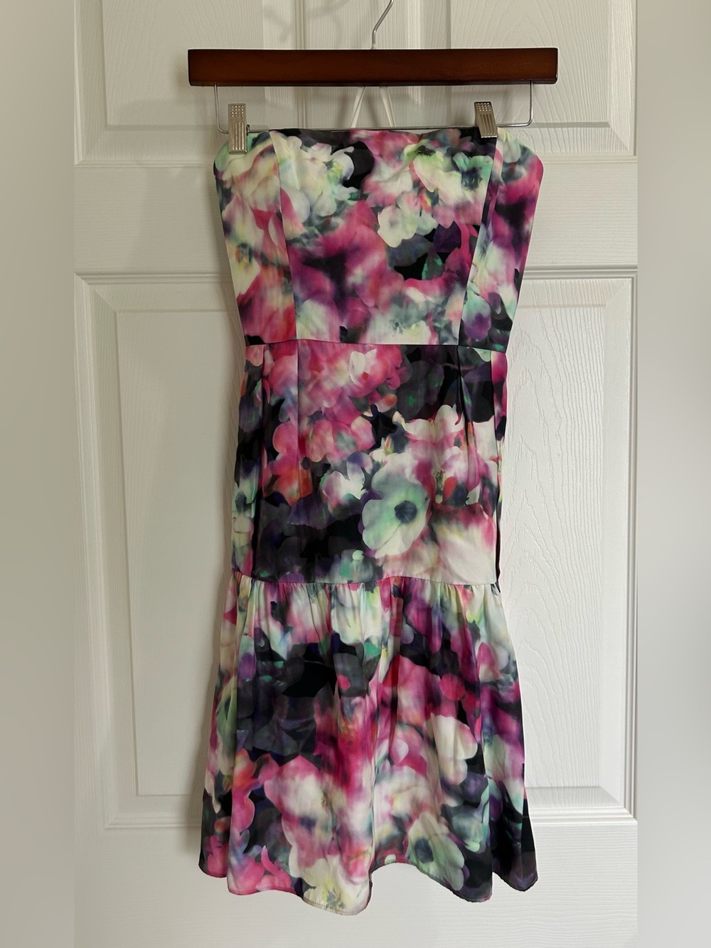 Cynthia Steffe Strapless Floral Watercolor Dress - Pink, Purple, Green, Black